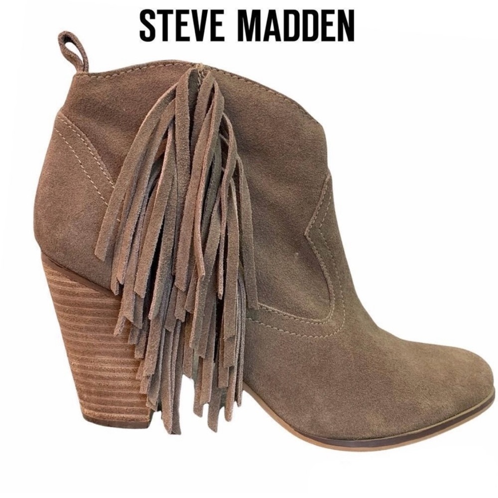STEVE MADDEN Cian Suede Fringe Ankle Boots Sz. 10